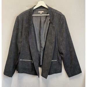 Roz and Ali Women's Plus Sz‎ 3X Black Floral Textured Open Front Pockets Blazer